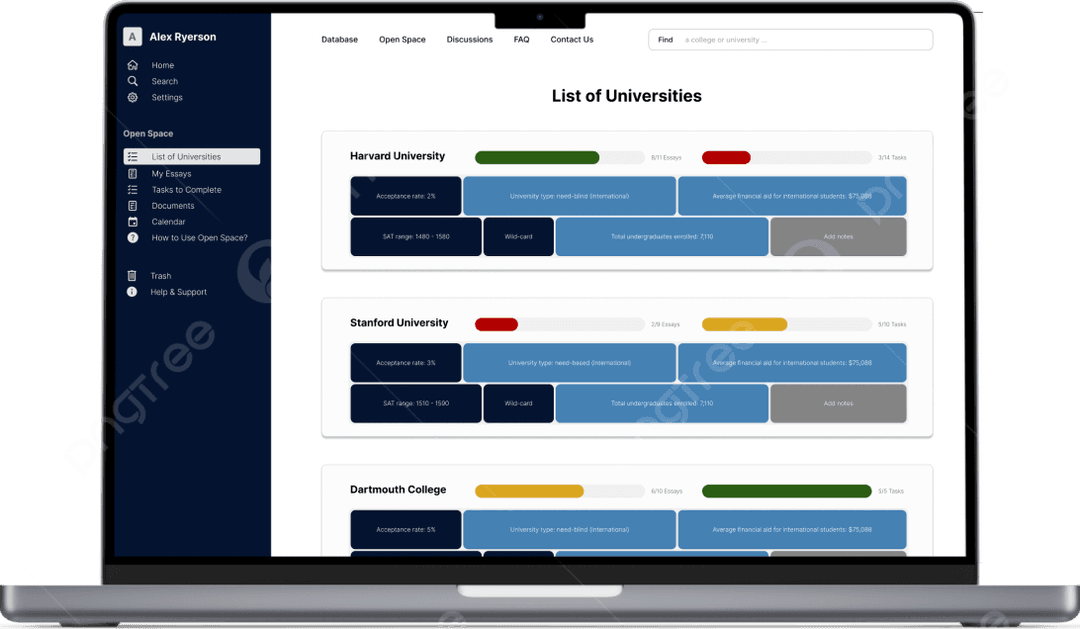 Easily create a list of universities, set tasks, and keep track of each application.